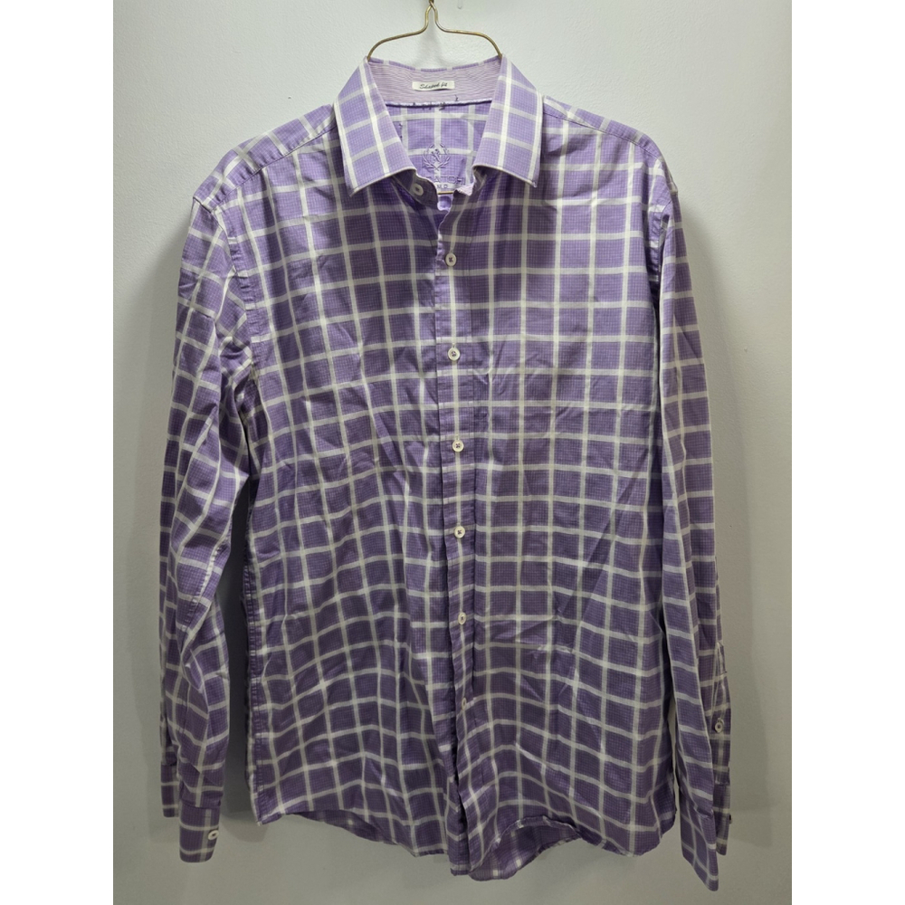 Bugatchi UOMO Shaped Fit Long Sleeve Men Shirt Purple Squared Medium Pre-Owned